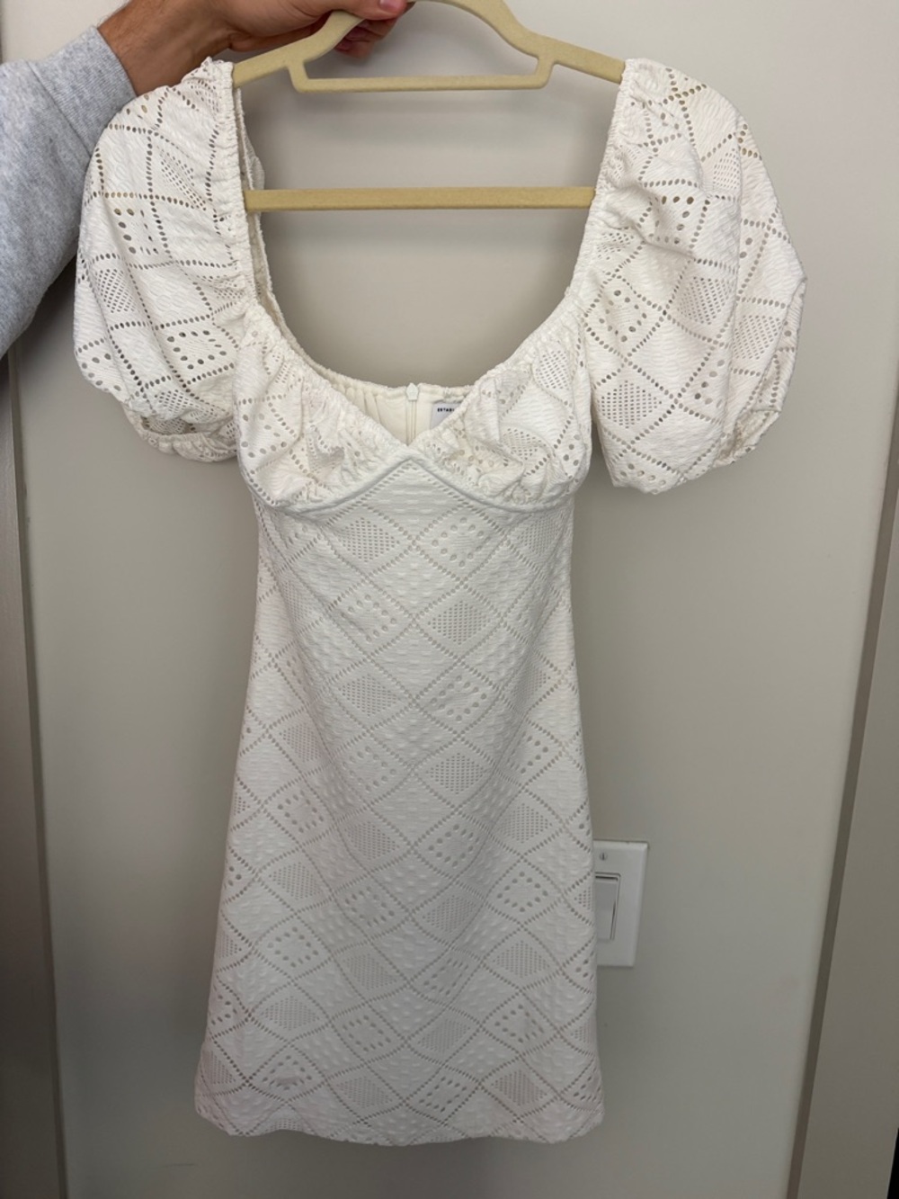 Sabo Skirt White Broderie Puff Sleeve Mini Dress - Sweetheart Neck